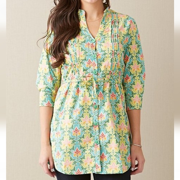 MATILDA JANE | Green Acres mock collar pintuck pleat waist tie garden tunic top - Picture 8 of 8